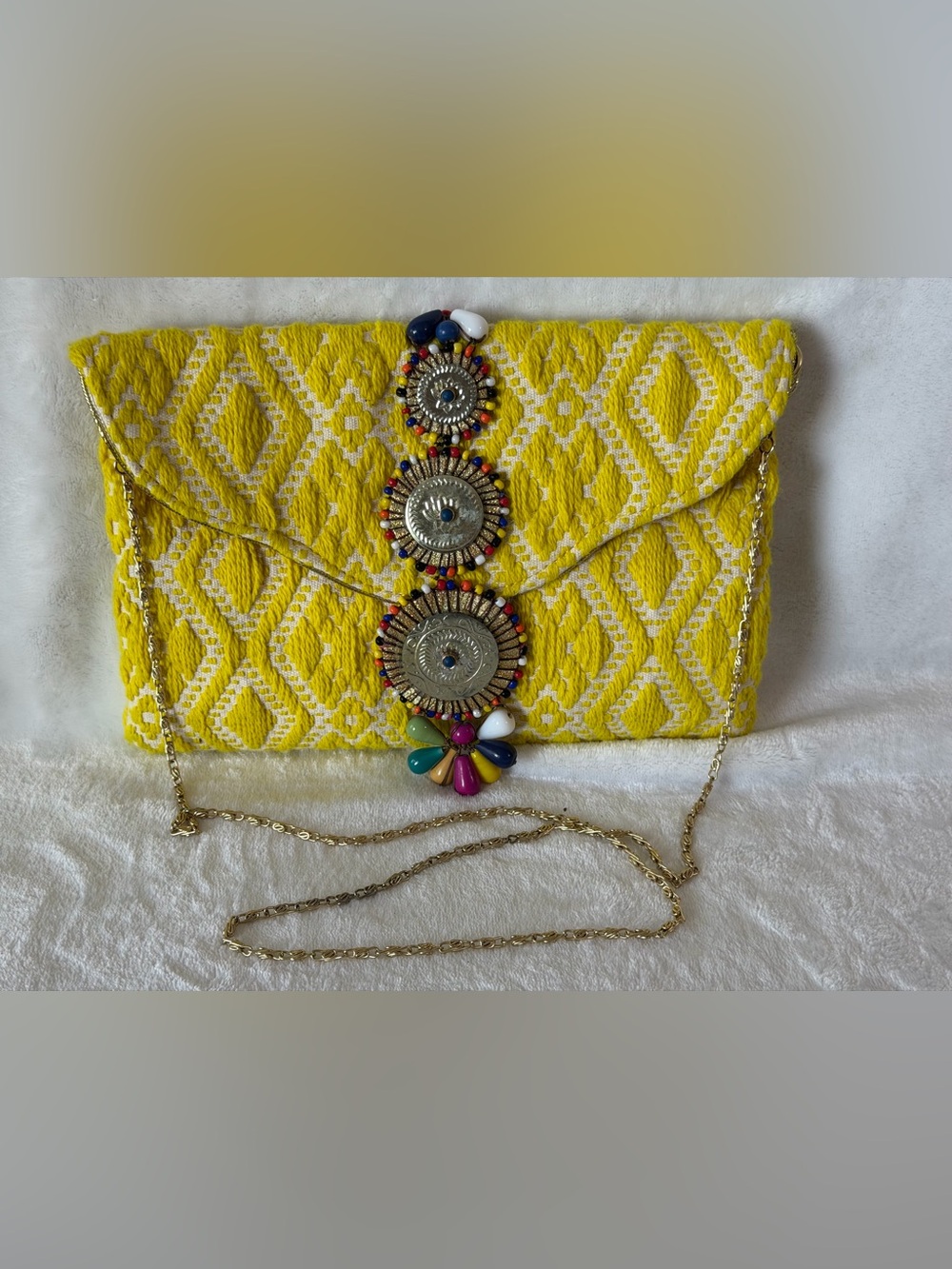 Steve Madden Boho tapestry beaded purse clutch Crossbody lotus flower Bzada
